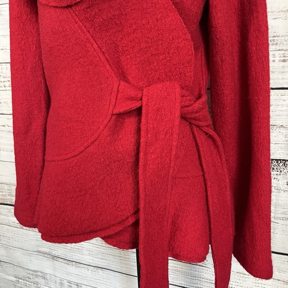 Vtg Marisa Christina Wool Wrap Cardigan Womens S Red Ruffle Collar Hem Dopamine - Picture 4 of 12